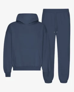 Organic Relaxed Hood Sweatsuit - Petrol Blue