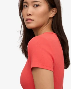 Organic Rib T-Shirt - Red Tangerine