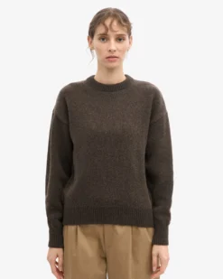 Oversized Merino Wool Crew - Coffee Brown
