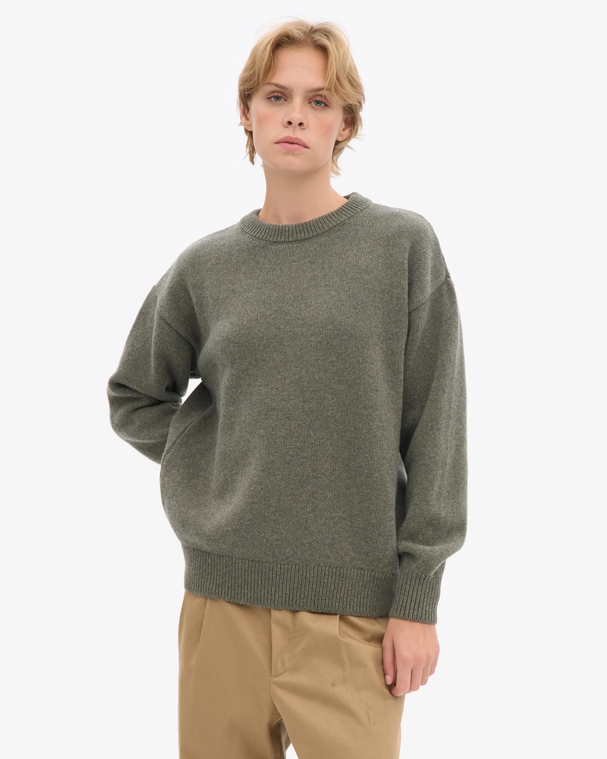 Oversized Merino Wool Crew - Dusty Olive