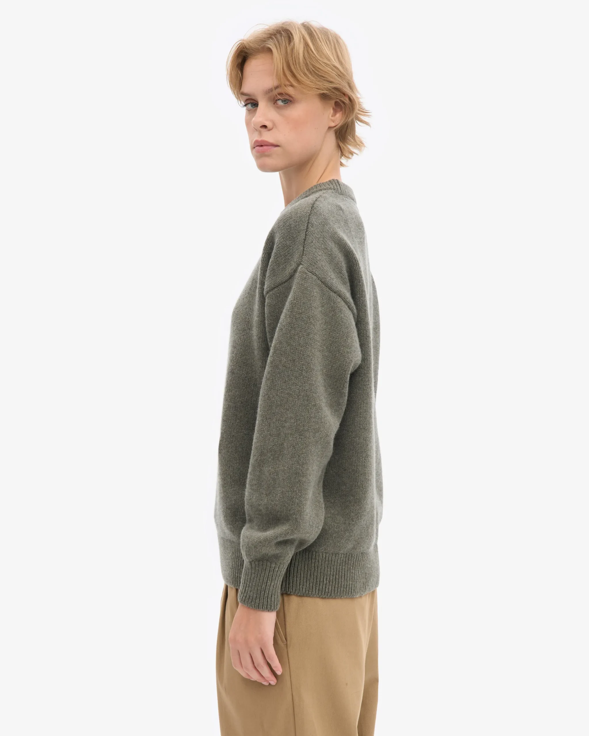 Oversized Merino Wool Crew - Dusty Olive