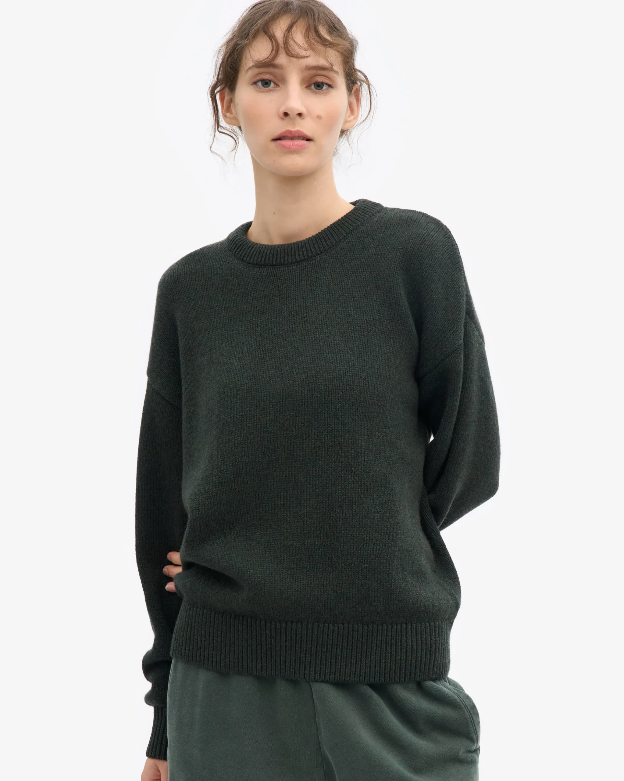 Oversized Merino Wool Crew - Hunter Green