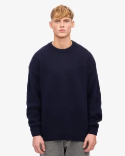 Oversized Merino Wool Crew - Navy Blue