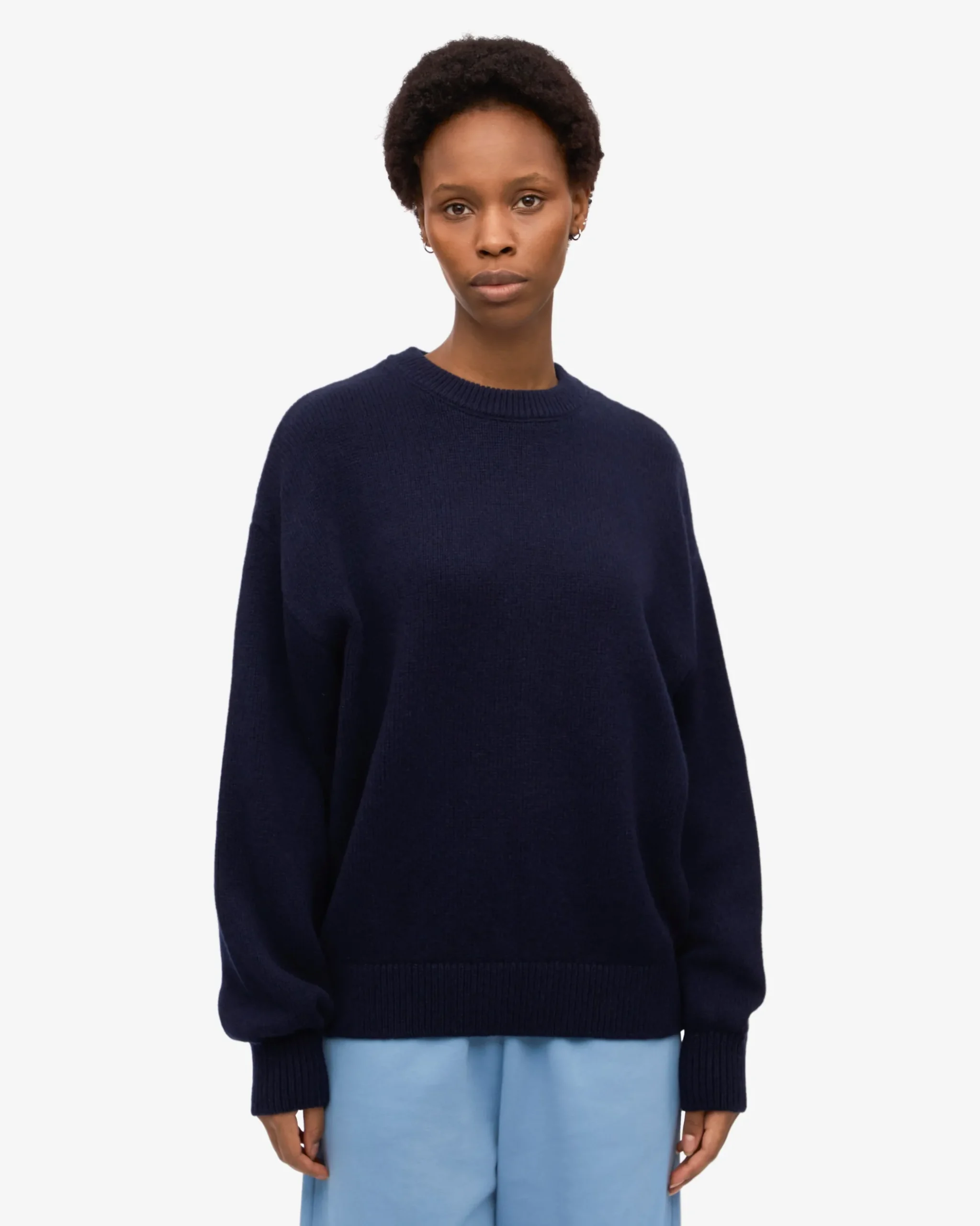 Oversized Merino Wool Crew - Navy Blue