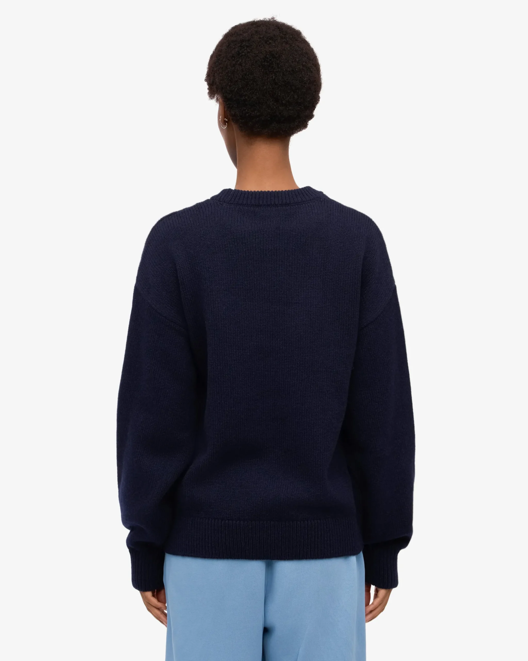 Oversized Merino Wool Crew - Navy Blue