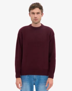 Oversized Merino Wool Crew - Oxblood Red