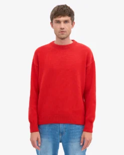 Oversized Merino Wool Crew - Red Tangerine