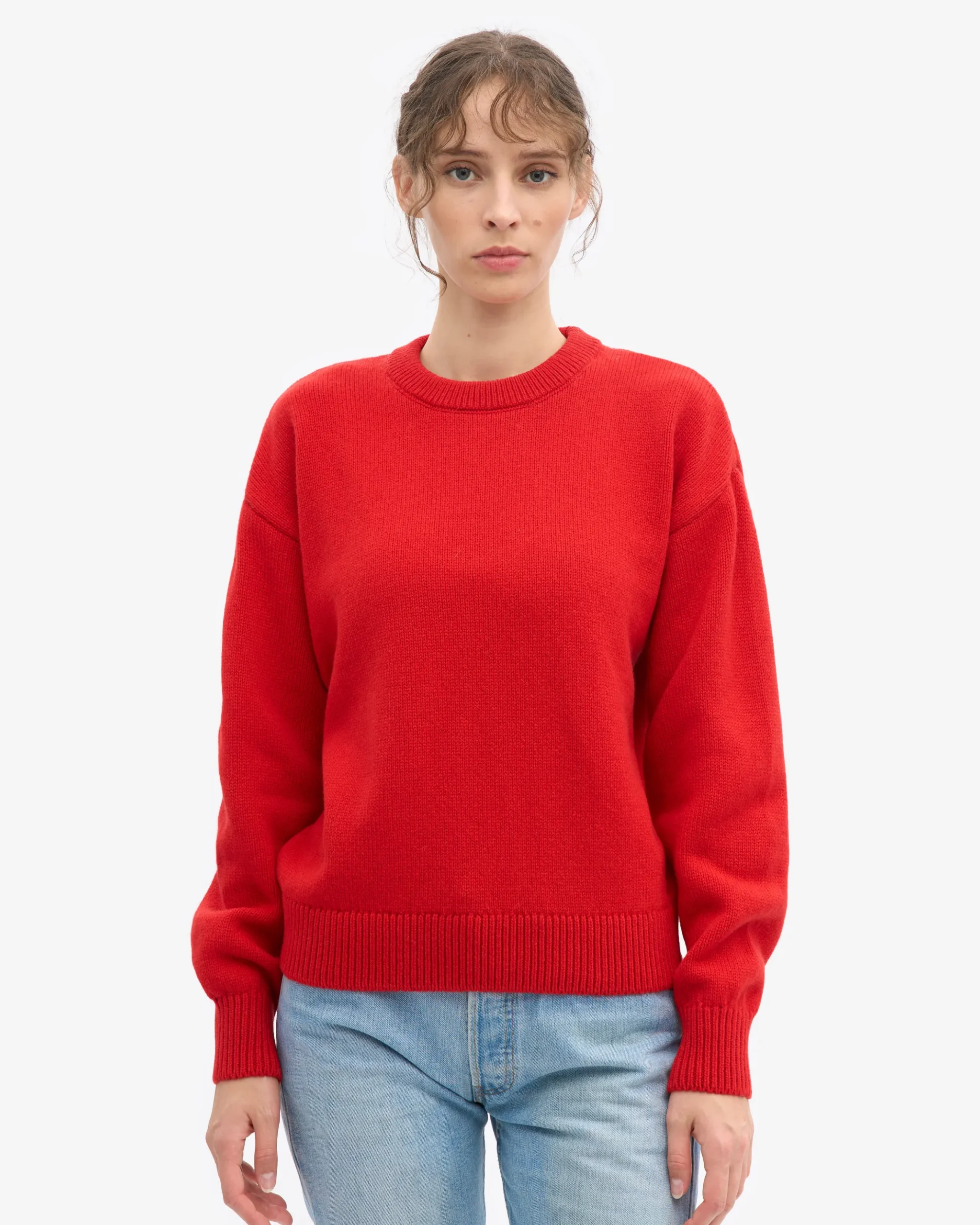 Oversized Merino Wool Crew - Red Tangerine