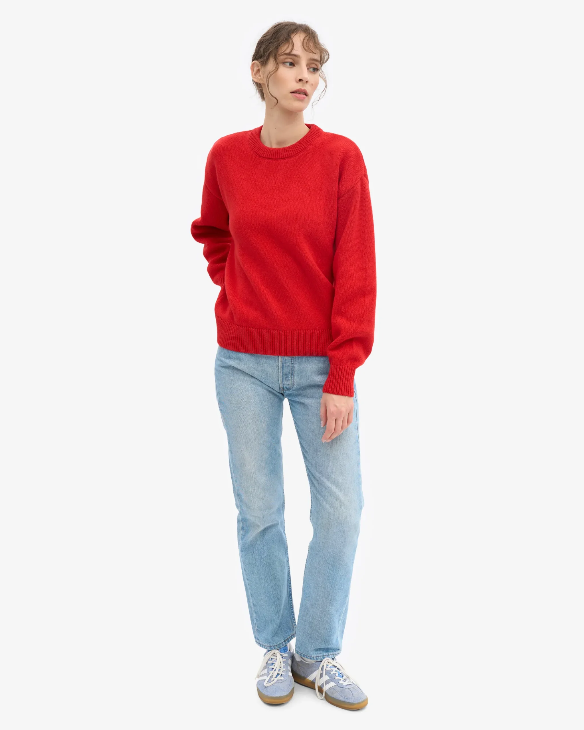 Oversized Merino Wool Crew - Red Tangerine