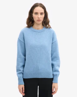 Oversized Merino Wool Crew - Seaside Blue