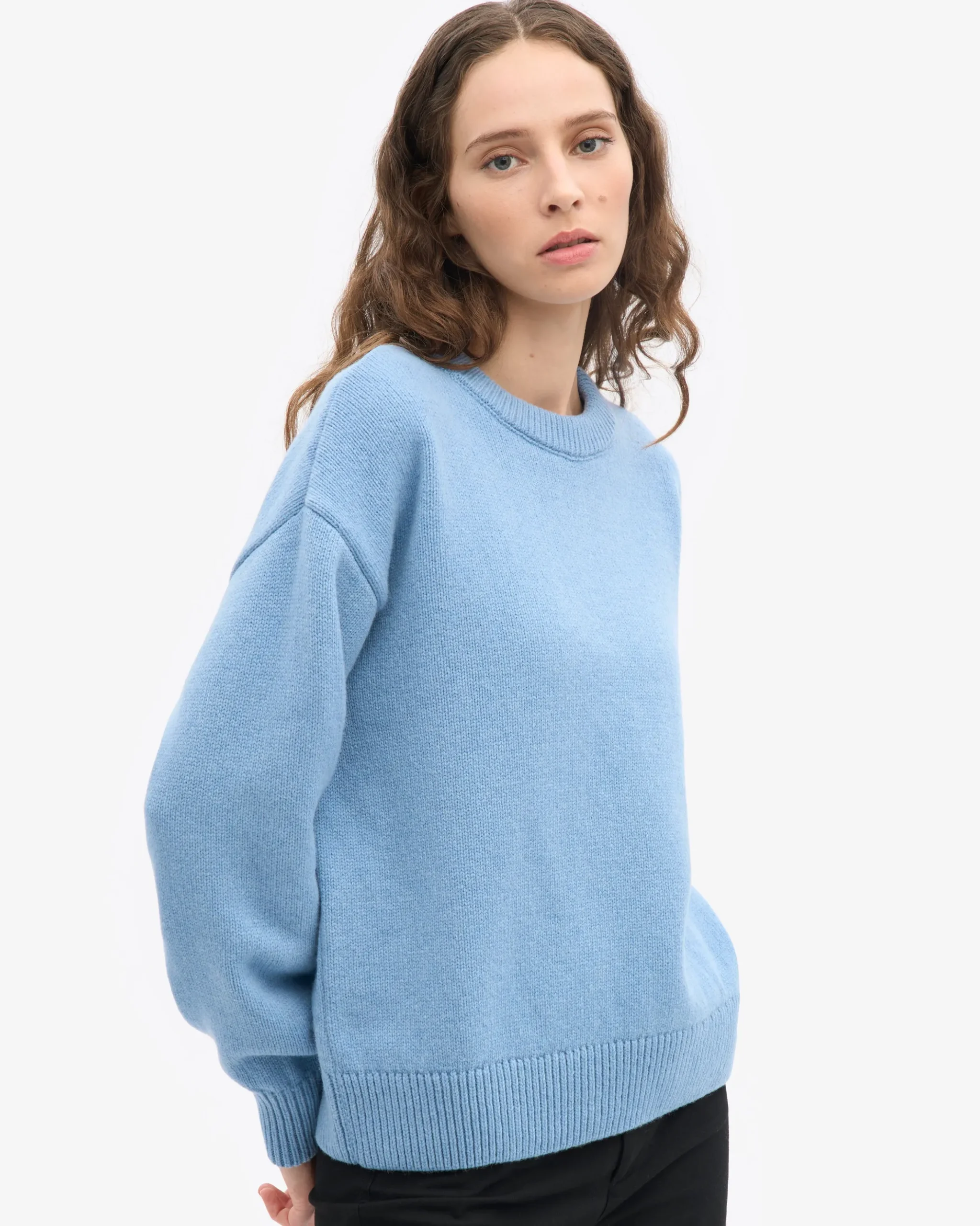 Oversized Merino Wool Crew - Seaside Blue