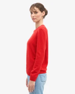 Women Classic Merino Wool Crew - Red Tangerine