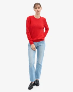 Women Classic Merino Wool Crew - Red Tangerine
