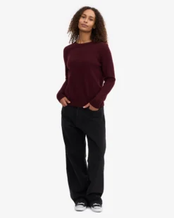 Women Classic Merino Wool Crew - Oxblood Red