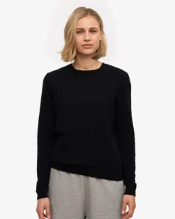 Women Light Merino Wool Crew - Deep Black