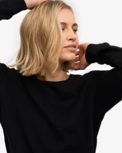 Women Light Merino Wool Crew - Deep Black