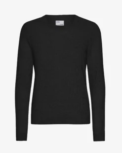 Women Light Merino Wool Crew - Deep Black