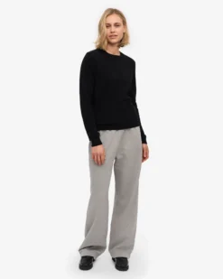 Women Light Merino Wool Crew - Deep Black