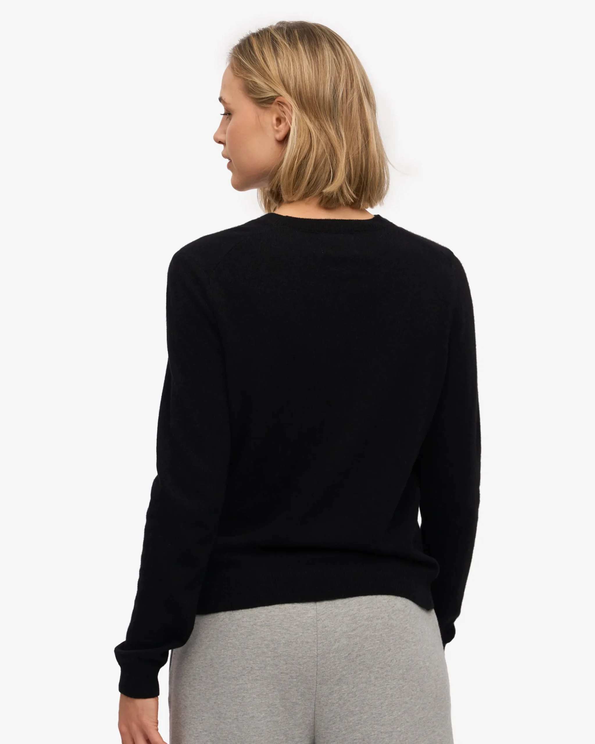 Women Light Merino Wool Crew - Deep Black