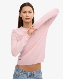 Women Light Merino Wool Crew - Faded Pink