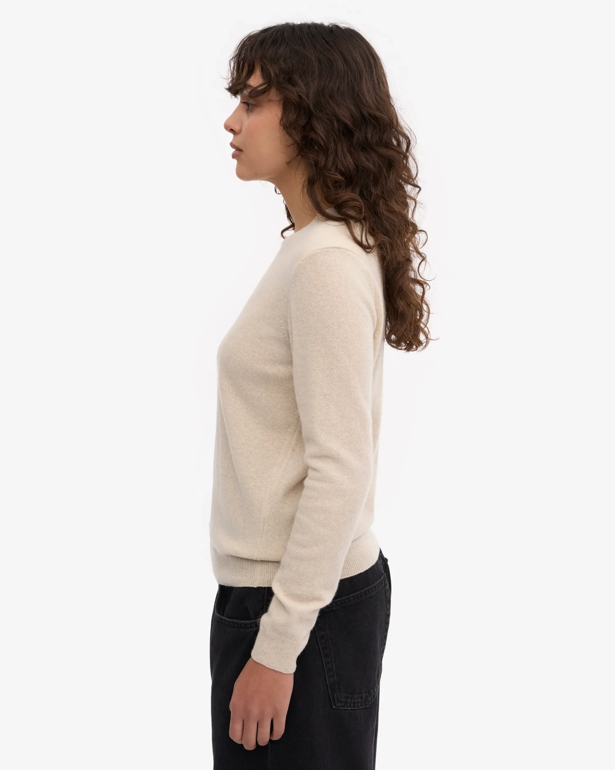 Women Light Merino Wool Crew - Ivory White