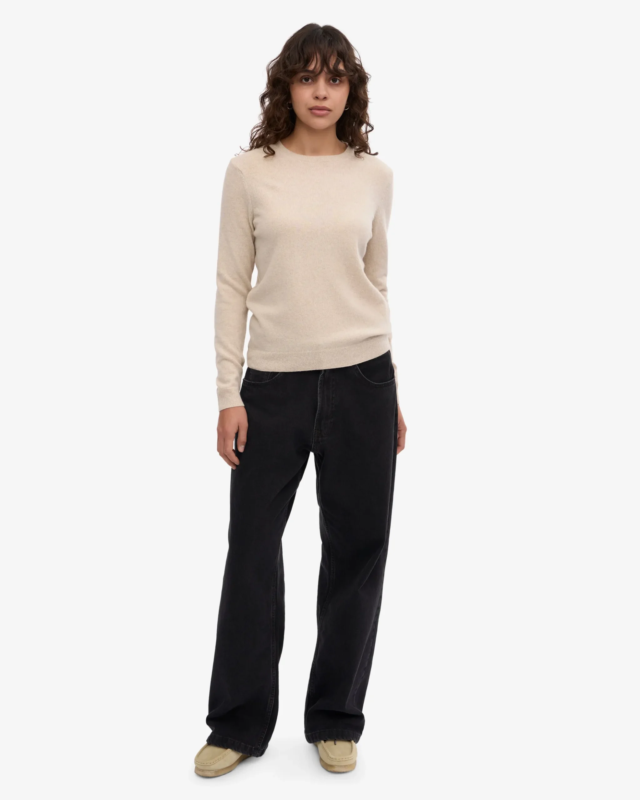 Women Light Merino Wool Crew - Ivory White