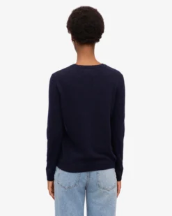 Women Light Merino Wool Crew - Navy Blue