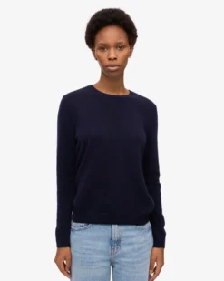 Women Light Merino Wool Crew - Navy Blue