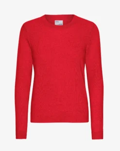 Women Light Merino Wool Crew - Scarlet Red