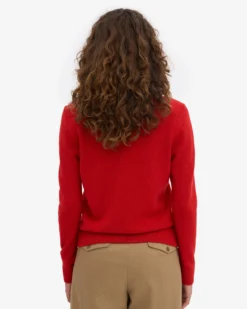 Women Merino Wool Collar Cardigan - Red Tangerine