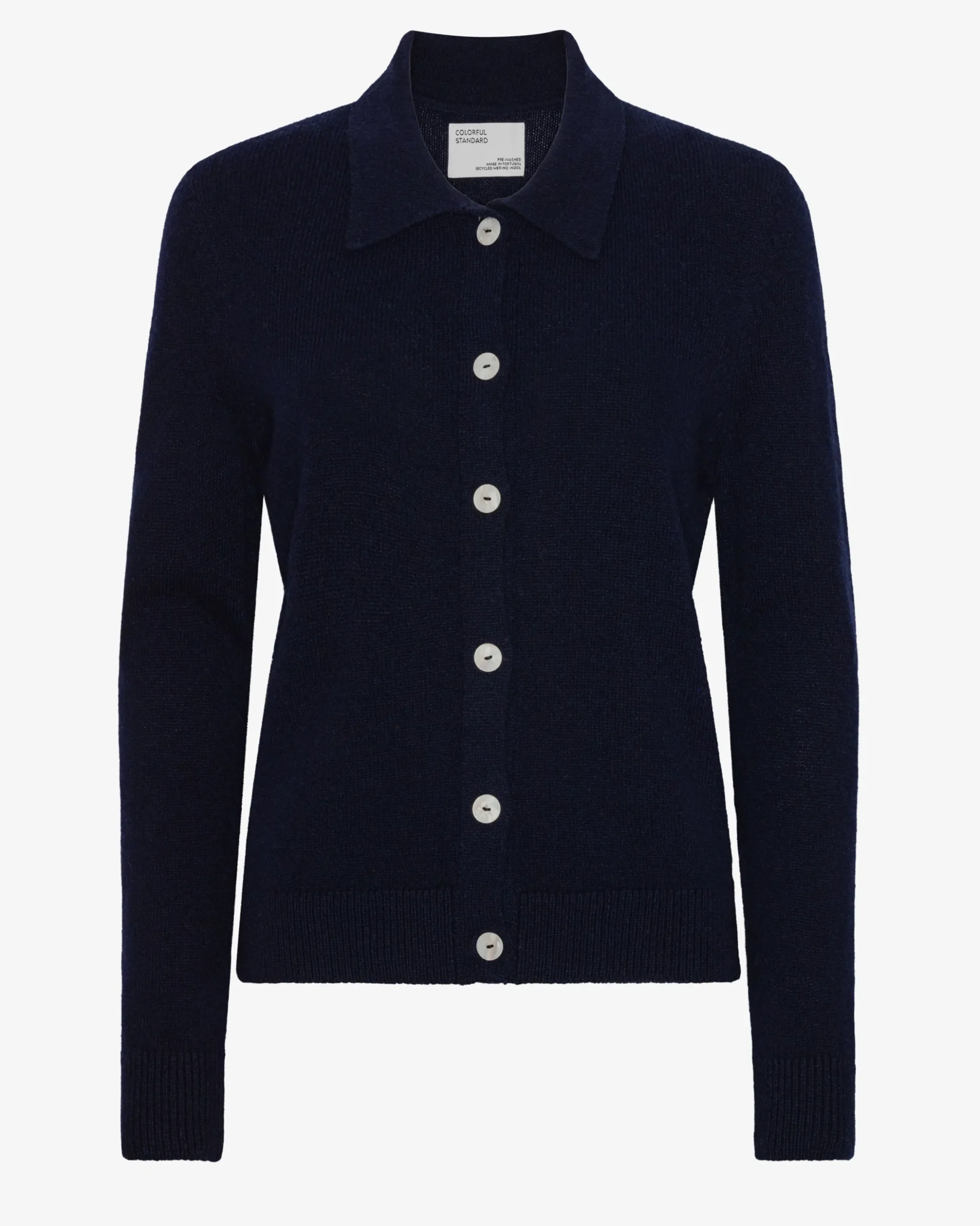 Women Merino Wool Collar Cardigan - Navy Blue