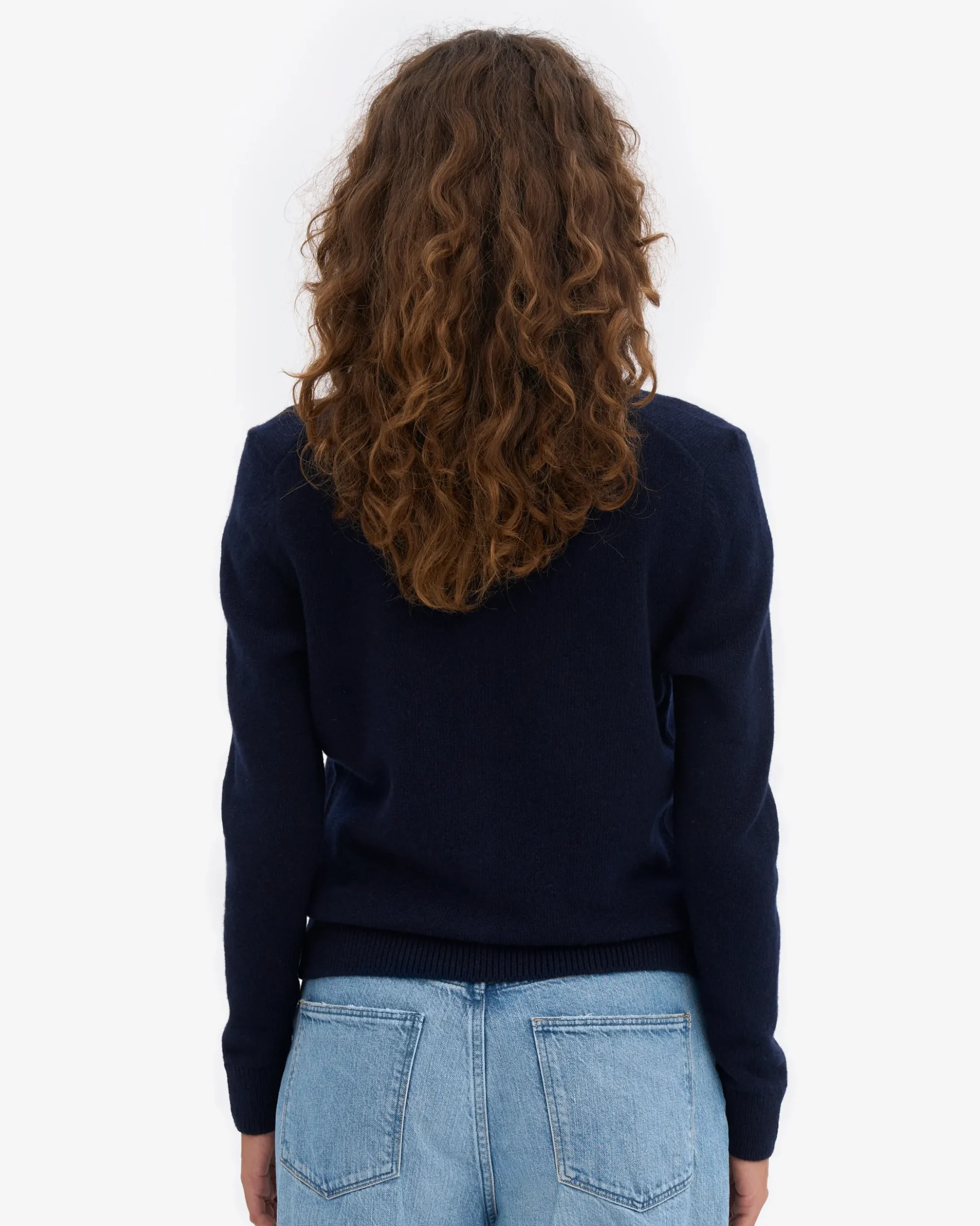 Women Merino Wool Collar Cardigan - Navy Blue