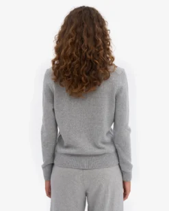 Women Merino Wool Collar Cardigan - Heather Grey