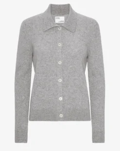 Women Merino Wool Collar Cardigan - Heather Grey