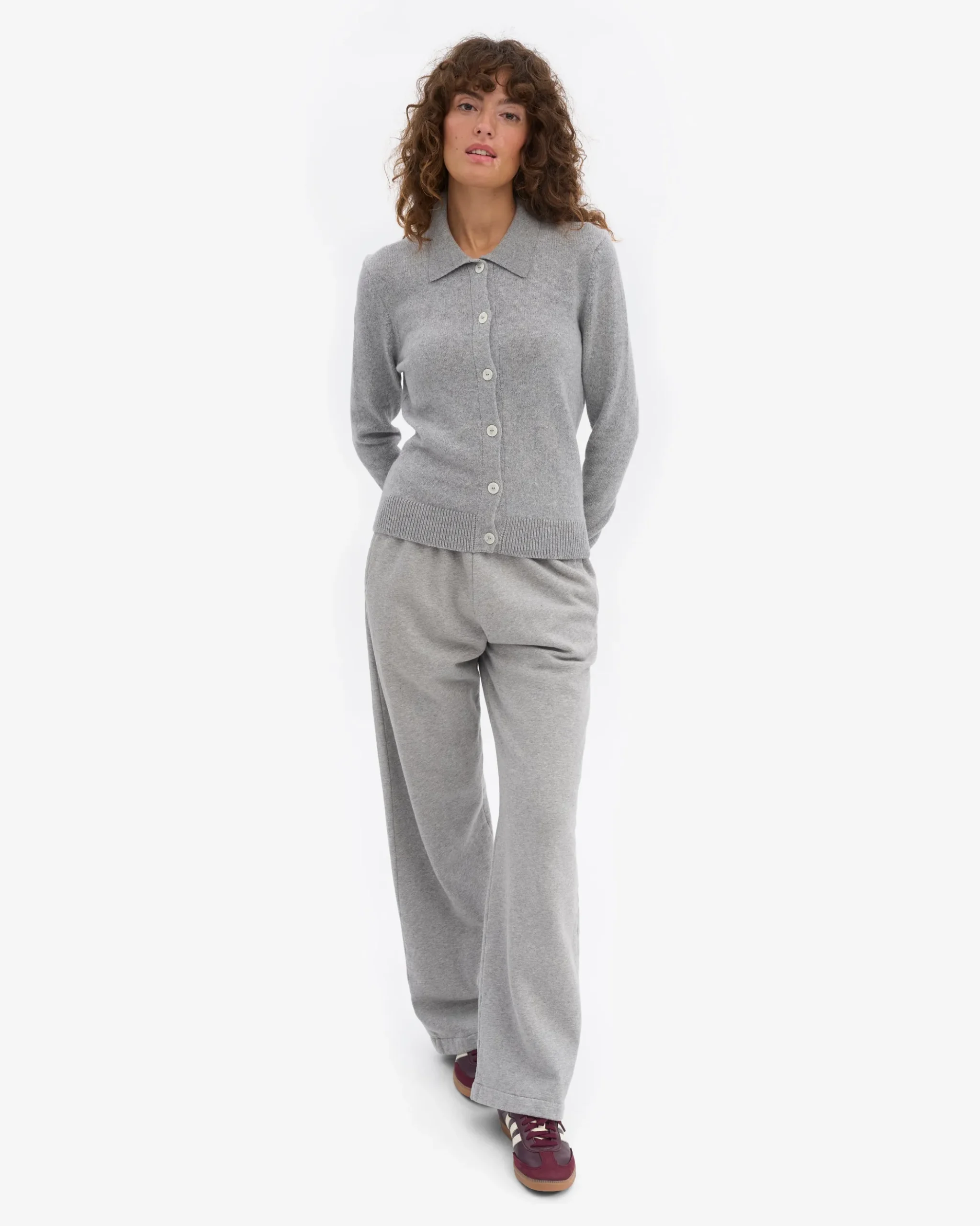 Women Merino Wool Collar Cardigan - Heather Grey