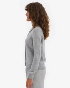 Women Merino Wool Collar Cardigan - Heather Grey