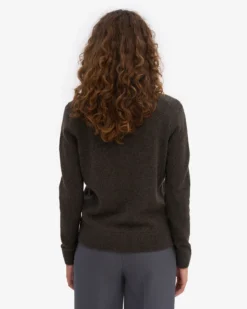 Women Merino Wool Collar Cardigan - Coffee Brown