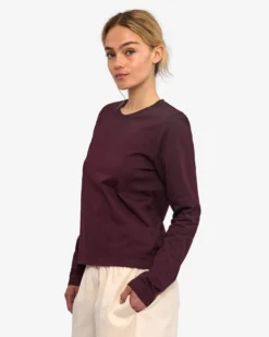 Women Organic LS T-Shirt - Oxblood Red
