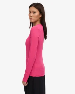 Women Organic Rib LS T-Shirt - Bubblegum Pink