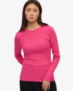 Women Organic Rib LS T-Shirt - Bubblegum Pink