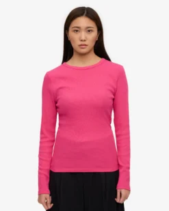 Women Organic Rib LS T-Shirt - Bubblegum Pink