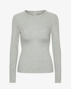 Women Organic Rib LS T-Shirt - Heather Grey