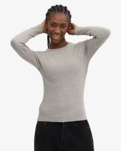 Women Organic Rib LS T-Shirt - Heather Grey