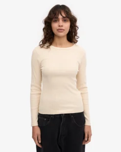 Women Organic Rib LS T-Shirt - Ivory White