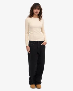 Women Organic Rib LS T-Shirt - Ivory White