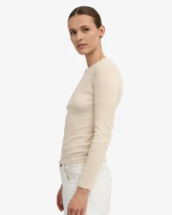 Women Organic Rib LS T-Shirt - Ivory White