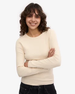 Women Organic Rib LS T-Shirt - Ivory White