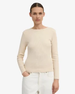 Women Organic Rib LS T-Shirt - Ivory White