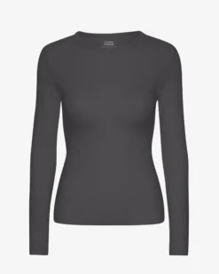 Women Organic Rib LS T-Shirt - Lava Grey
