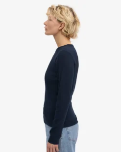 Women Organic Rib LS T-Shirt - Navy Blue